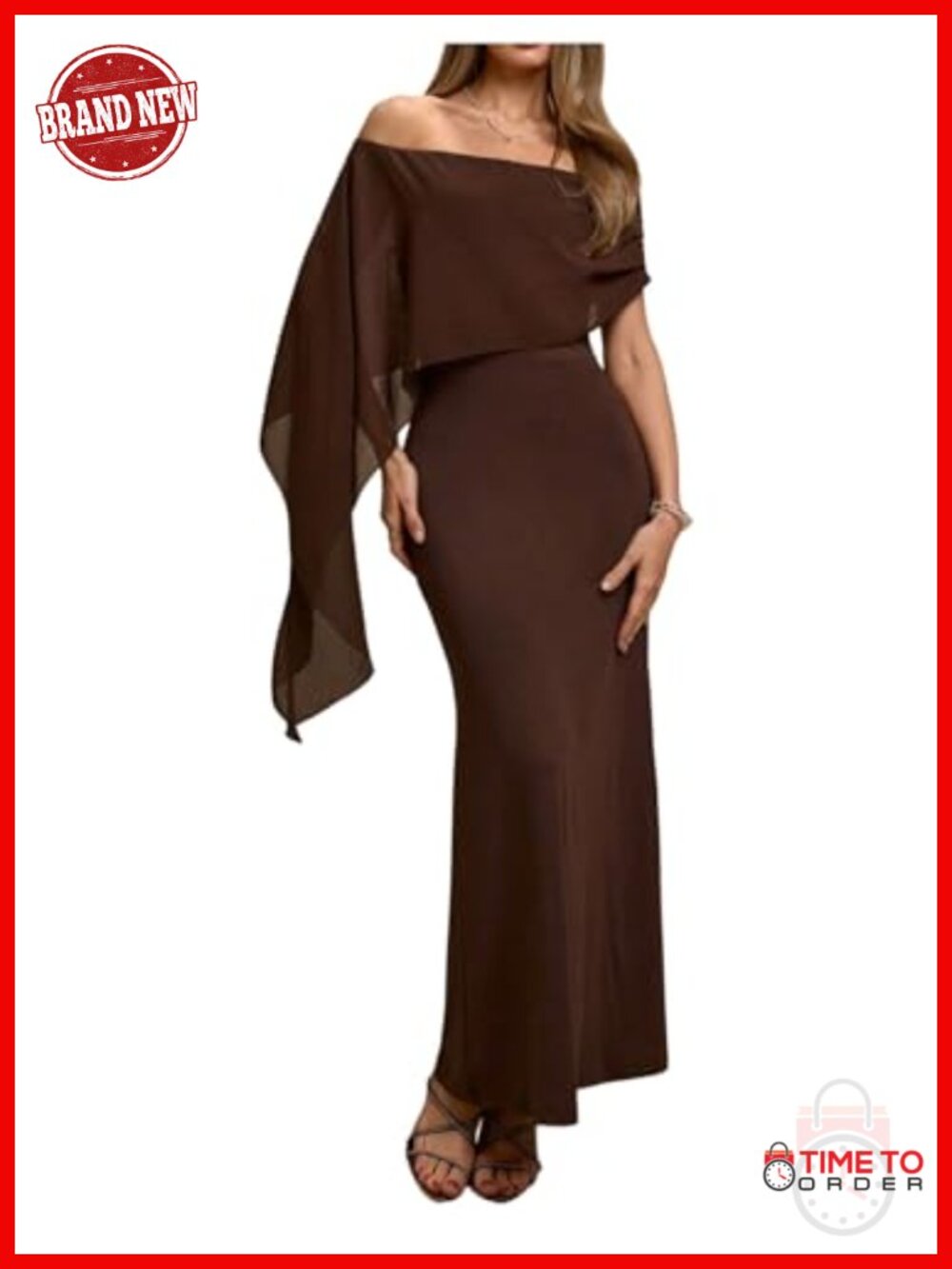 Chiffon Off Shoulder Bodycon Maxi Dress Dolman Sleeve Formal Cocktail